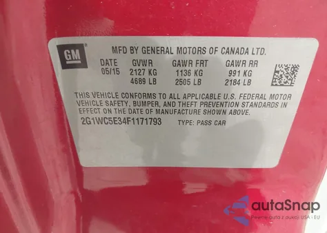 2015 Chevrolet Impala Limited Ltz z USA, uszkodzony, nr VIN 2G1WC5E34F1171793